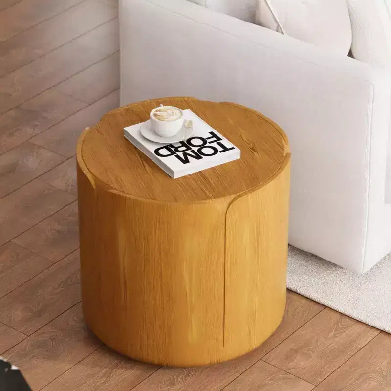 Tavolino rotondo 19.29H per esterni e interni, sgabello da giardino moderno con venature del legno