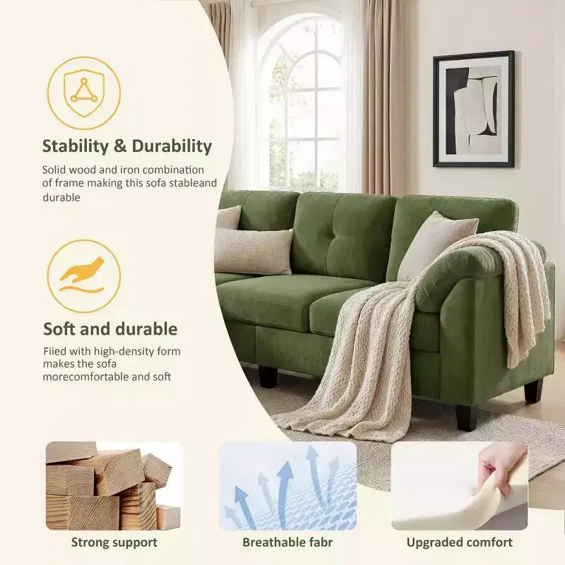 Divano componibile a L da 79" con pouf contenitore, chaise longue reversibile e tessuto in lino, 4 posti