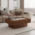 Fluted Lift-Top Coffee Table with Storage, Modern Wood Center Table for Living Room, Walnut