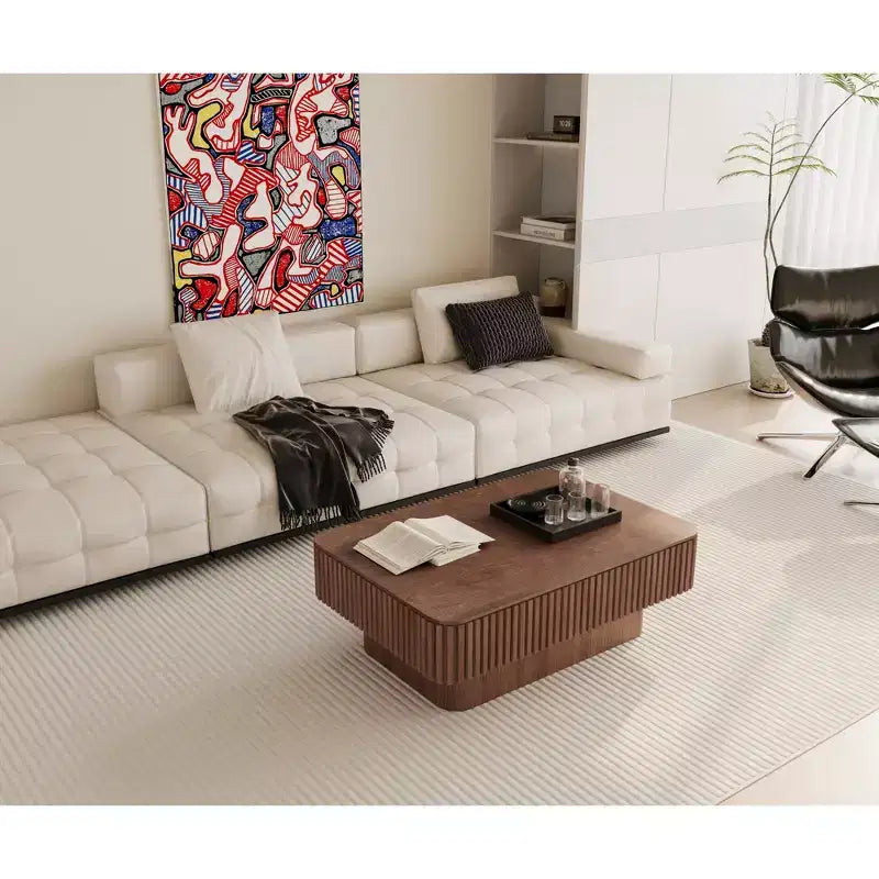 Fluted Lift-Top Coffee Table with Storage, Modern Wood Center Table for Living Room, Walnut