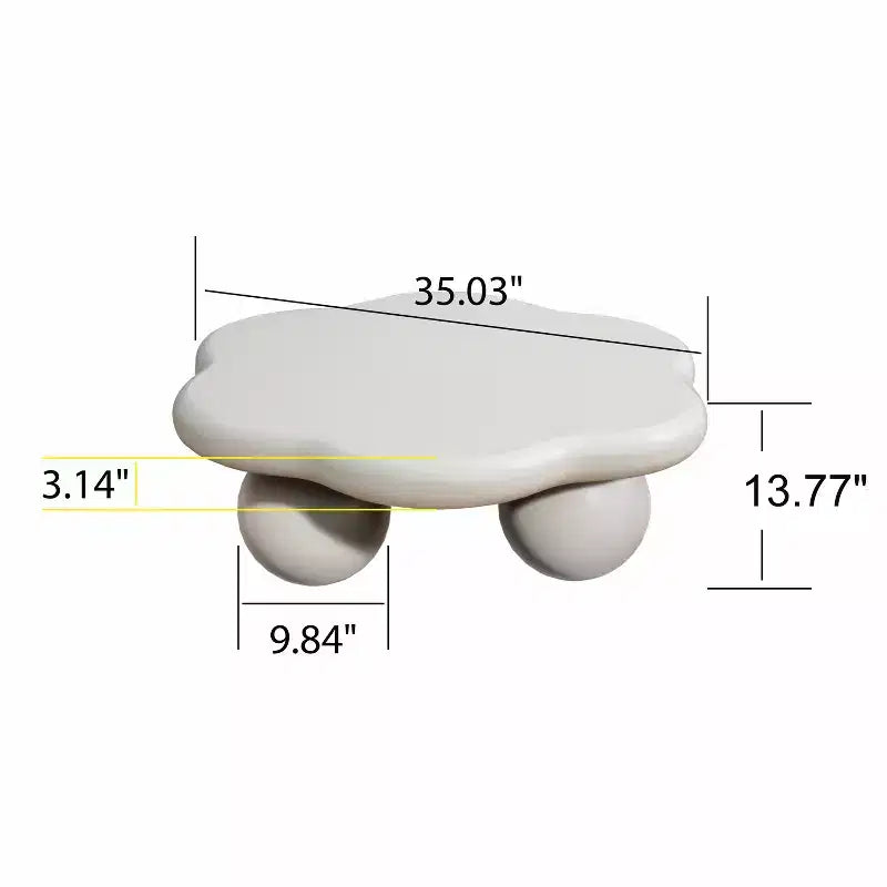 Tavolino da caffè Cloud 35 con gambe a sfera, Tavolino centrale irregolare moderno per soggiorno, Bianco crema