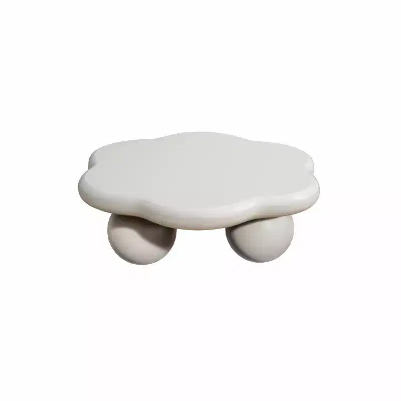 Tavolino da caffè Cloud 35 con gambe a sfera, Tavolino centrale irregolare moderno per soggiorno, Bianco crema