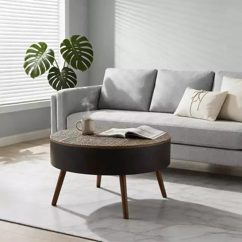 Round Coffee Table with Storage, Modern Accent Center Table for Living Room