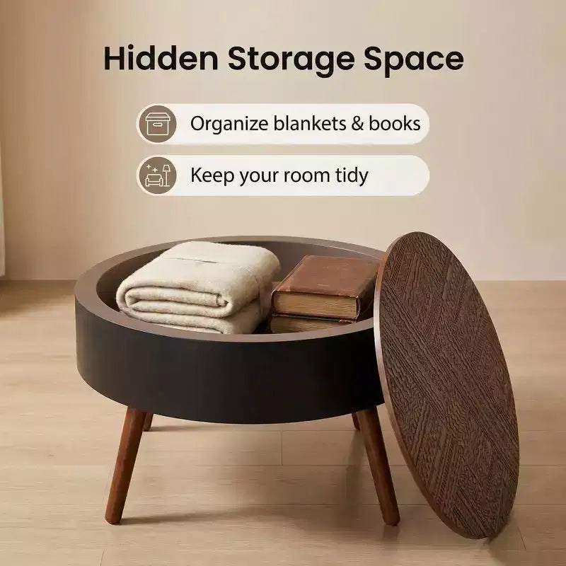 Round Coffee Table with Storage, Modern Accent Center Table for Living Room