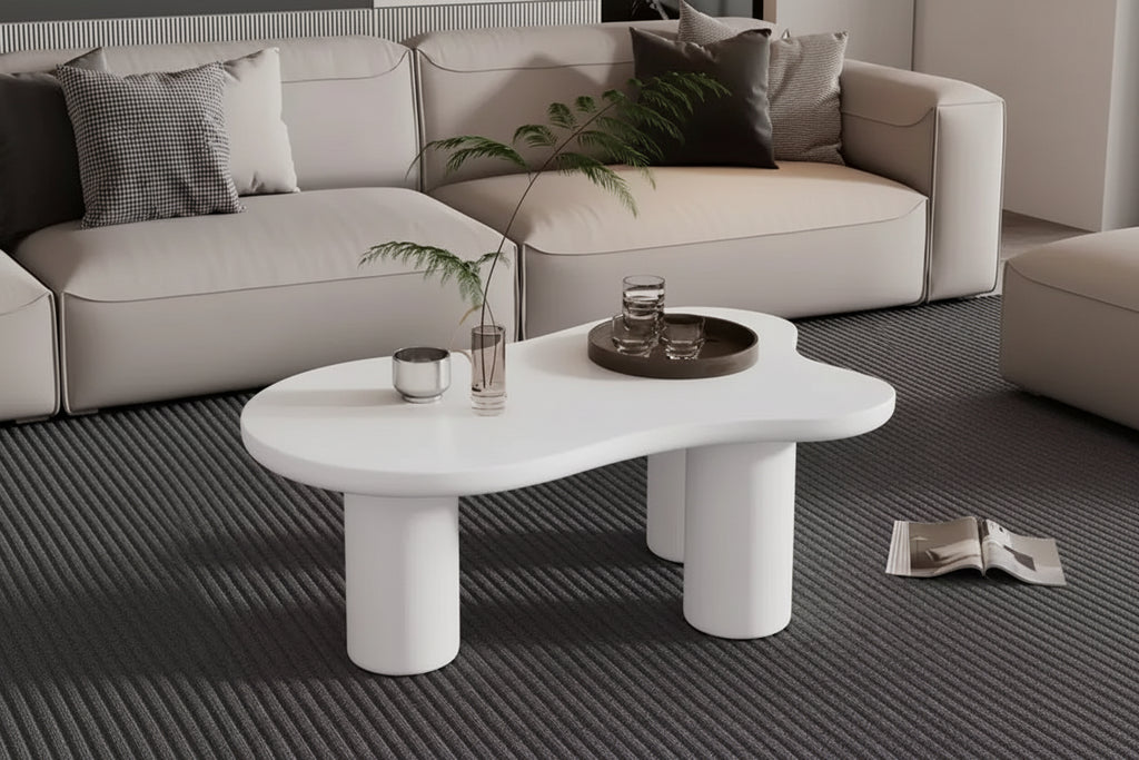 Cloud Coffee Table with Ball Legs, Modern Irregular Center Table for Living Room, White