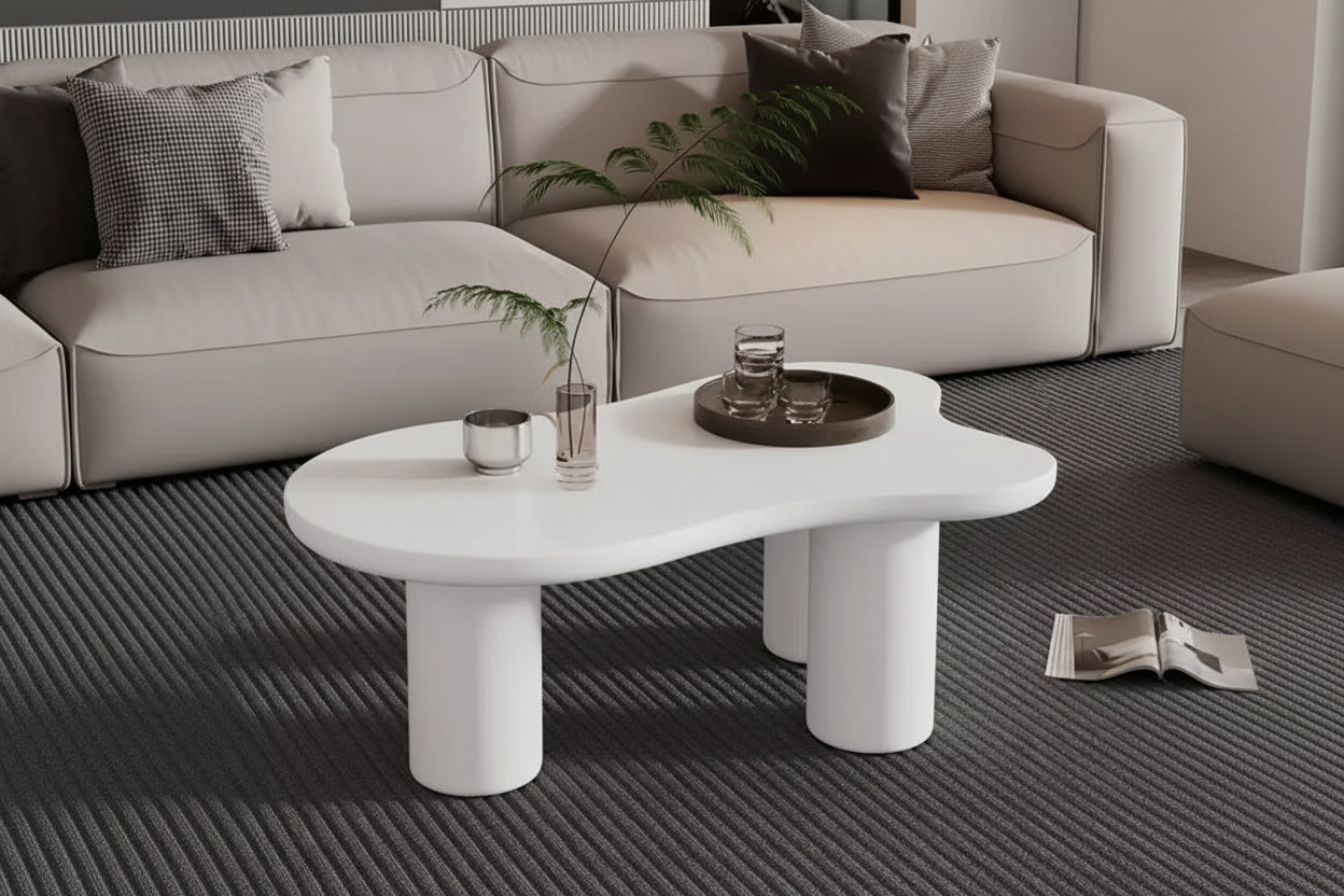 Cloud Coffee Table with Ball Legs, Modern Irregular Center Table for Living Room, White