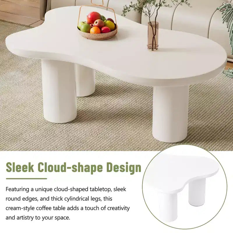 Tavolino da Caffè Cloud con Gambe a Sfera, Tavolo Centrale Irregolare Moderno per Soggiorno, Bianco