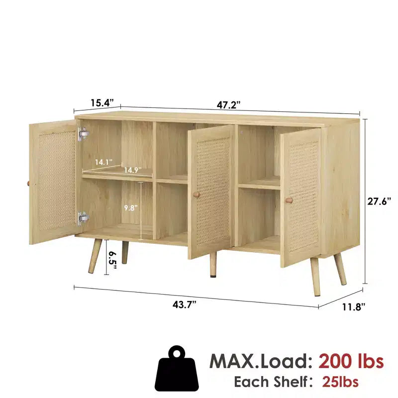 Madia Buffet 3 Ante con Contenitore, Mobile Contenitore Indipendente per Cucina, Sala da Pranzo, Soggiorno