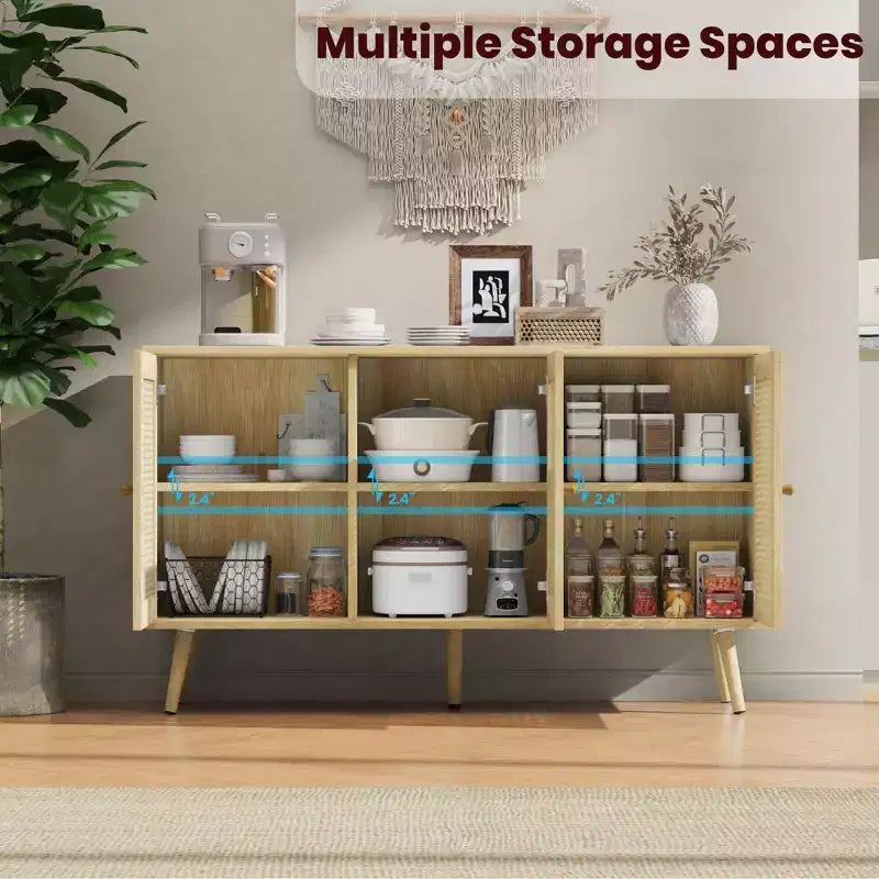 Madia Buffet 3 Ante con Contenitore, Mobile Contenitore Indipendente per Cucina, Sala da Pranzo, Soggiorno