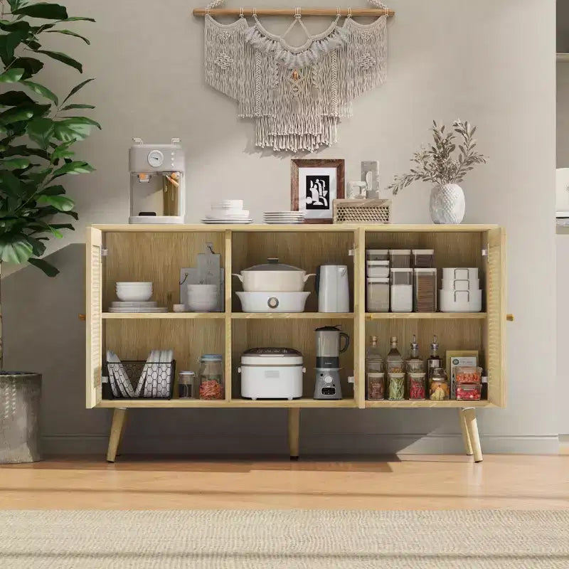 Madia Buffet 3 Ante con Contenitore, Mobile Contenitore Indipendente per Cucina, Sala da Pranzo, Soggiorno