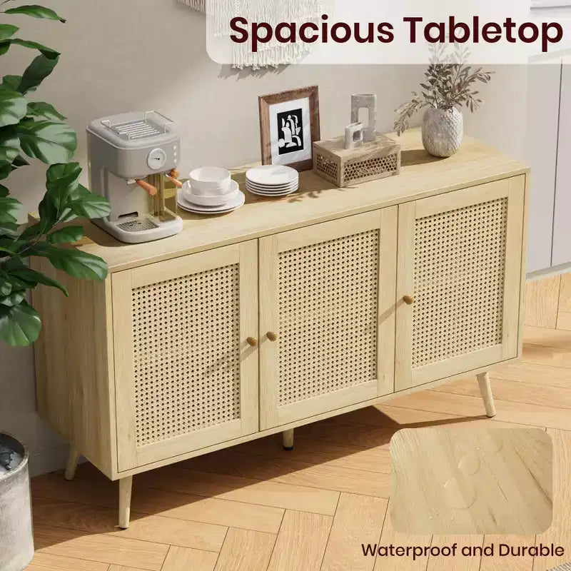 Madia Buffet 3 Ante con Contenitore, Mobile Contenitore Indipendente per Cucina, Sala da Pranzo, Soggiorno