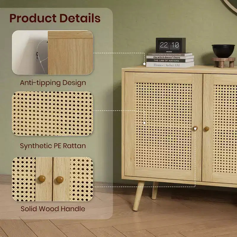Madia Buffet 3 Ante con Contenitore, Mobile Contenitore Indipendente per Cucina, Sala da Pranzo, Soggiorno