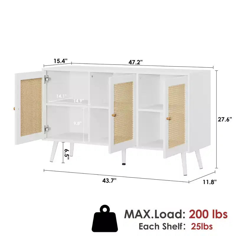 Madia Buffet 3 Ante con Contenitore, Mobile Contenitore Indipendente per Cucina, Sala da Pranzo, Soggiorno