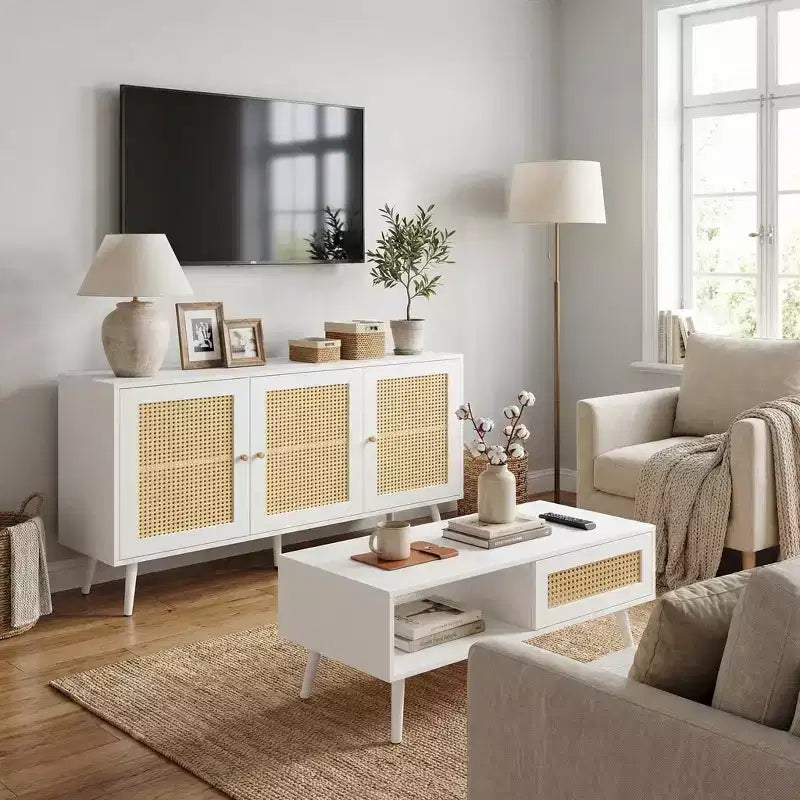 Madia Buffet 3 Ante con Contenitore, Mobile Contenitore Indipendente per Cucina, Sala da Pranzo, Soggiorno