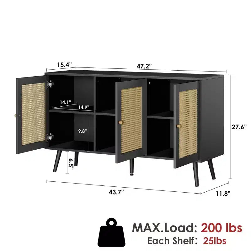 Madia Buffet 3 Ante con Contenitore, Mobile Contenitore Indipendente per Cucina, Sala da Pranzo, Soggiorno