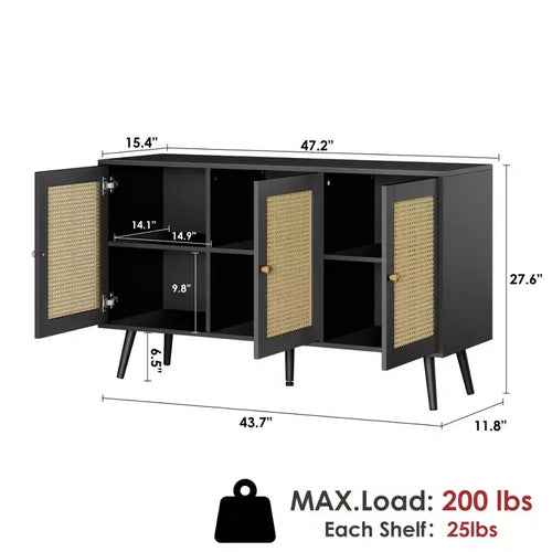 Madia Buffet 3 Ante con Contenitore, Mobile Contenitore Indipendente per Cucina, Sala da Pranzo, Soggiorno