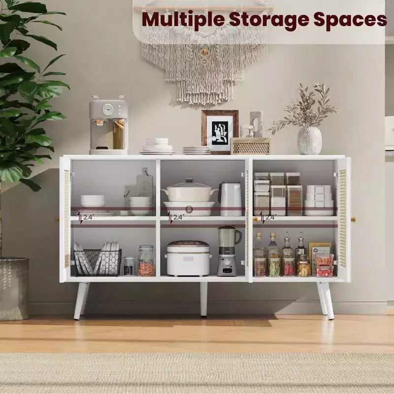 Madia Buffet 3 Ante con Contenitore, Mobile Contenitore Indipendente per Cucina, Sala da Pranzo, Soggiorno
