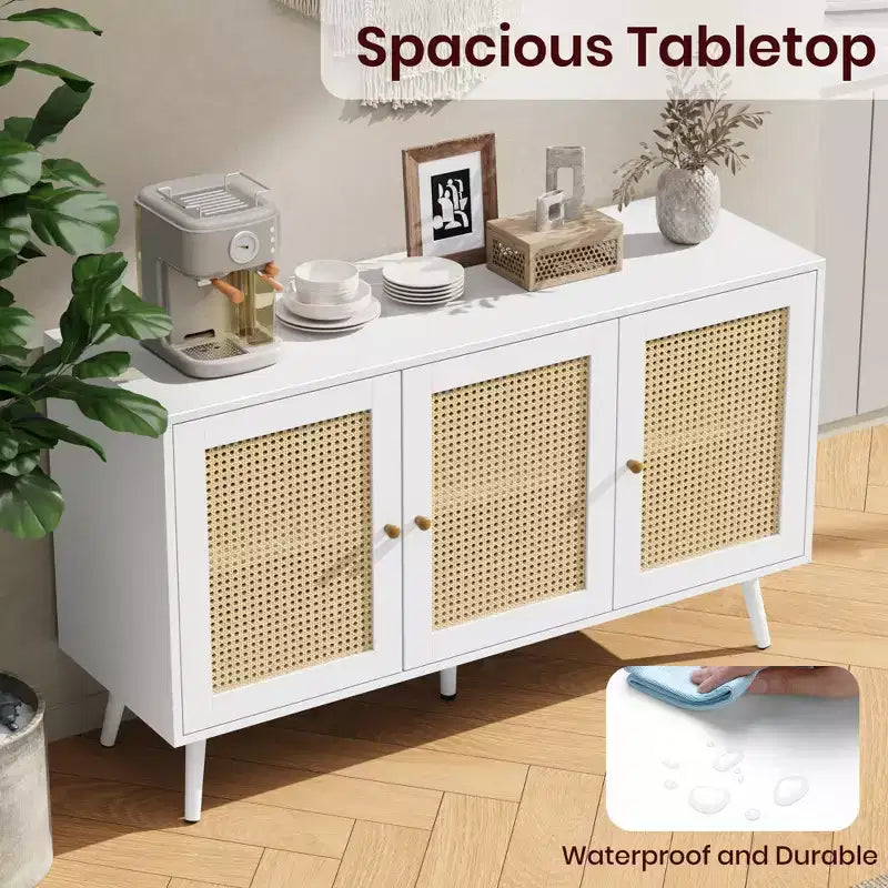 Madia Buffet 3 Ante con Contenitore, Mobile Contenitore Indipendente per Cucina, Sala da Pranzo, Soggiorno