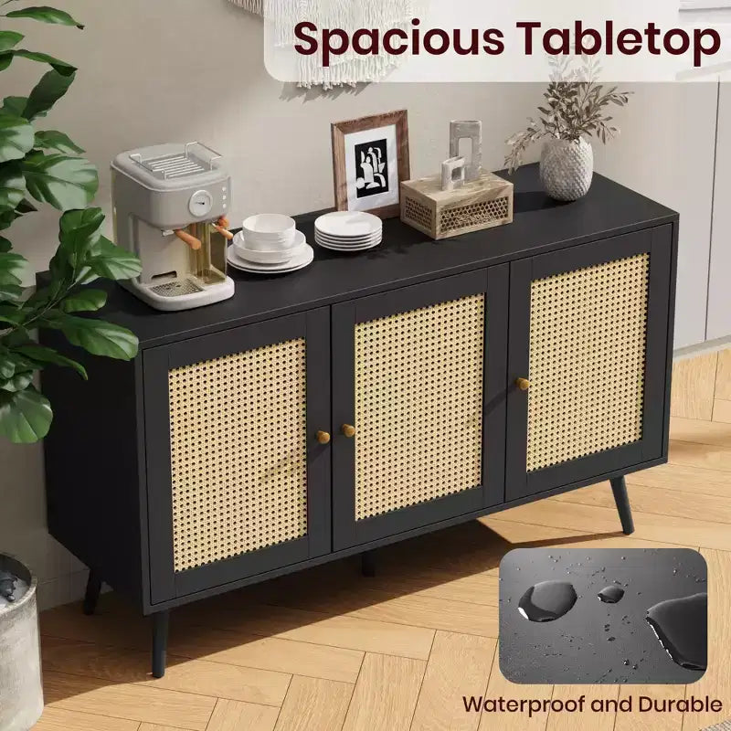 Madia Buffet 3 Ante con Contenitore, Mobile Contenitore Indipendente per Cucina, Sala da Pranzo, Soggiorno