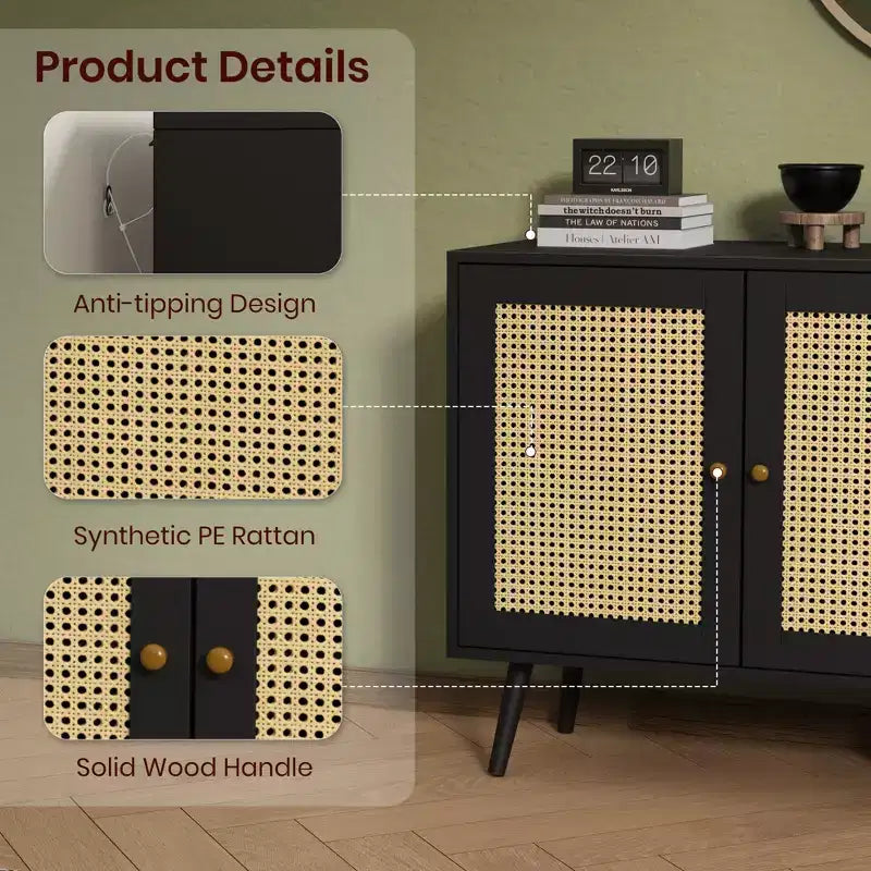 Madia Buffet 3 Ante con Contenitore, Mobile Contenitore Indipendente per Cucina, Sala da Pranzo, Soggiorno