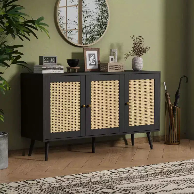 Madia Buffet 3 Ante con Contenitore, Mobile Contenitore Indipendente per Cucina, Sala da Pranzo, Soggiorno