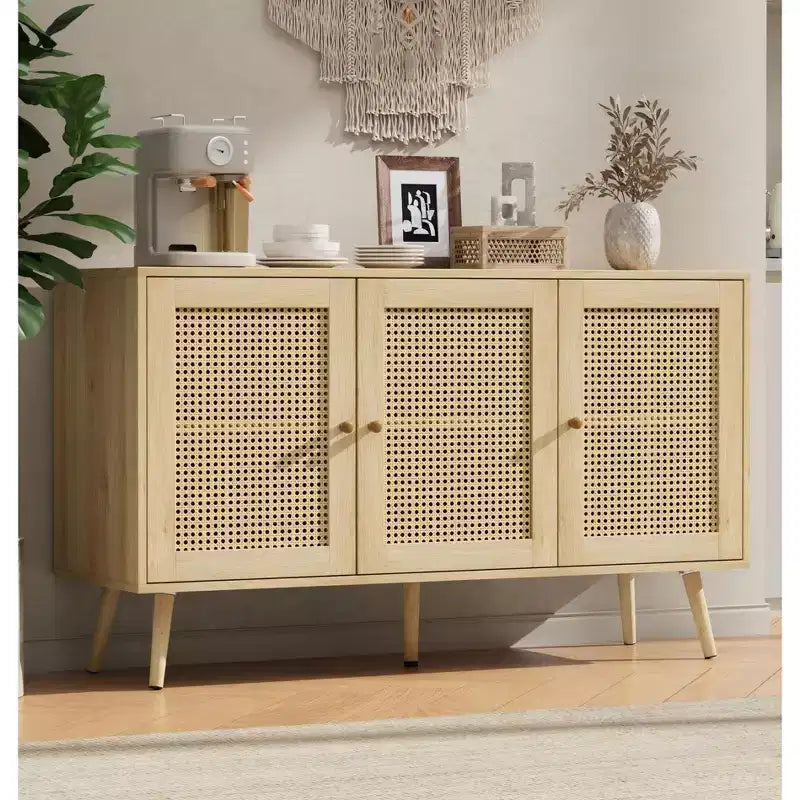 Madia Buffet 3 Ante con Contenitore, Mobile Contenitore Indipendente per Cucina, Sala da Pranzo, Soggiorno