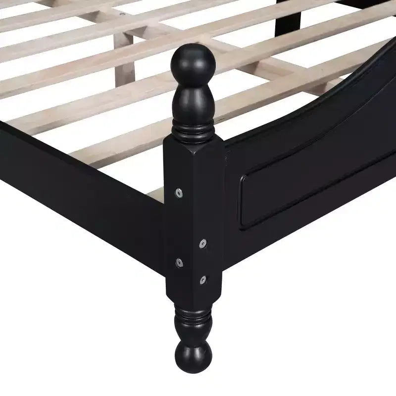 Letto a piattaforma Queen in legno, struttura letto in stile retrò con supporto a doghe, nero