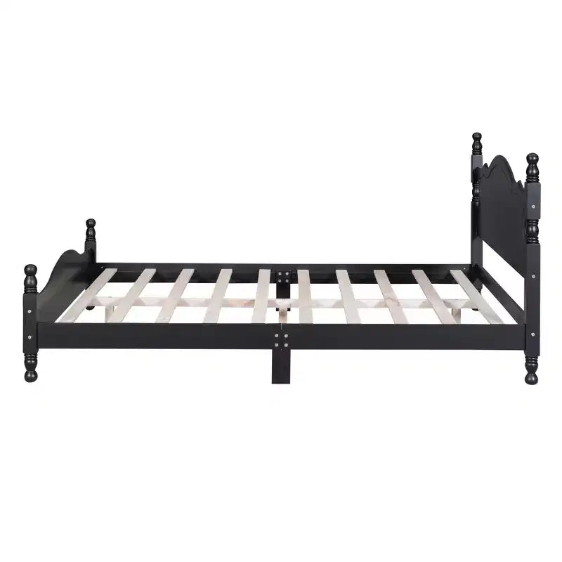 Letto a piattaforma Queen in legno, struttura letto in stile retrò con supporto a doghe, nero