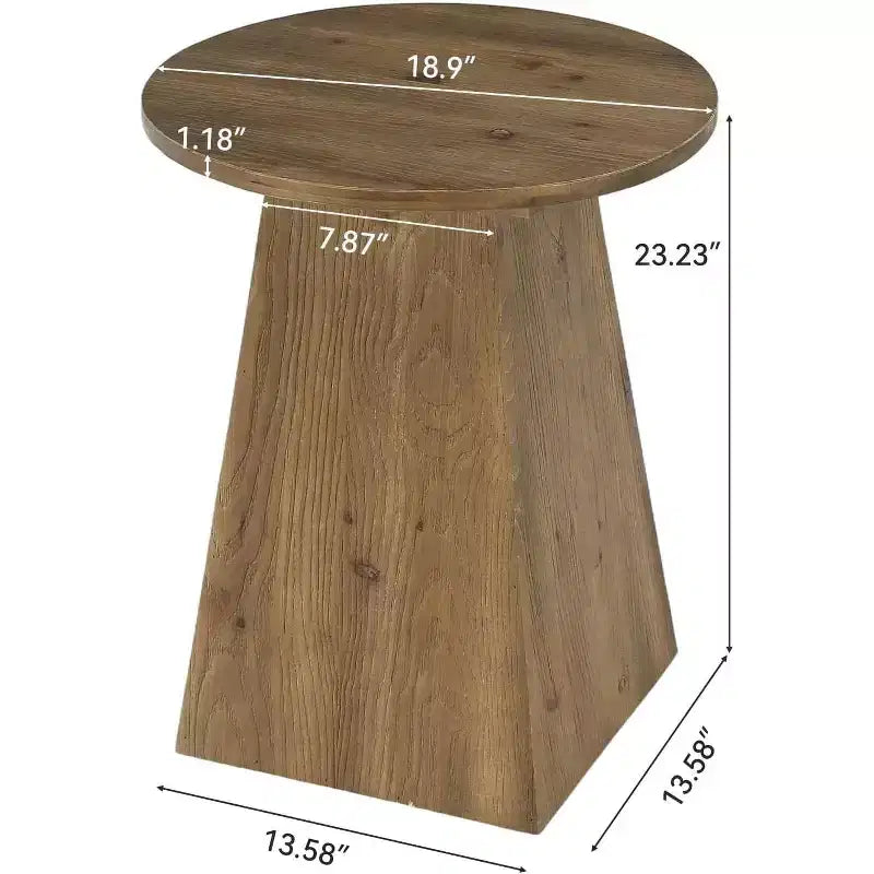 Tavolino rotondo in legno massello da 19" con base a trapezio, tavolino marrone per piccoli spazi