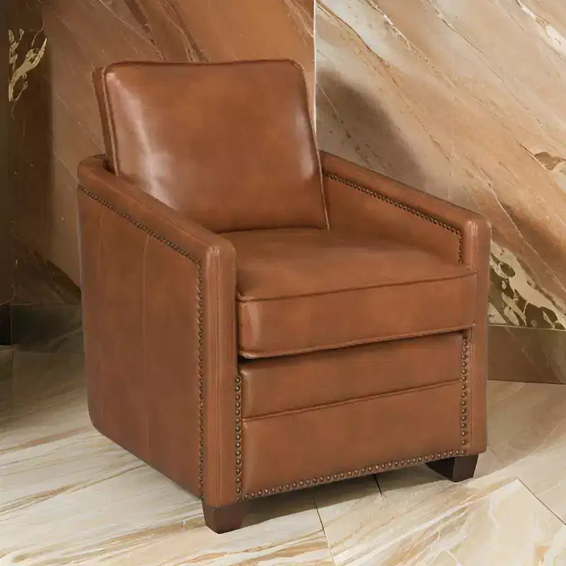 Royal Hampton 34 Inch Accent Chair with Swivel, Faux Leather Upholstery, Brown