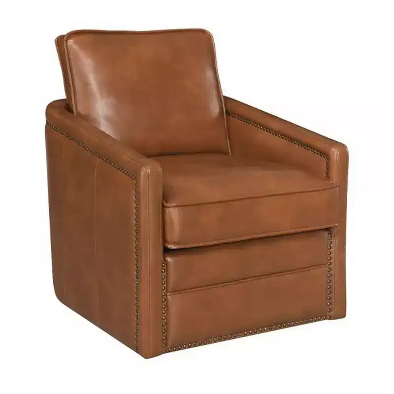 Poltrona Girevole da 34" con Rotazione a 360°, Rivestimento in Similpelle e Seduta con Molle Insacchettate - Marrone