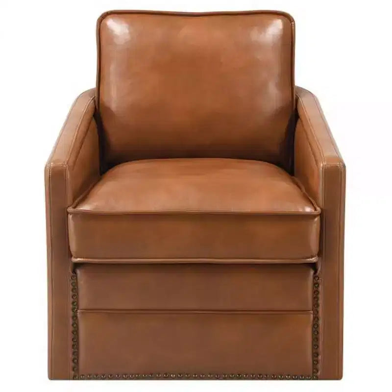 Poltrona Girevole da 34" con Rotazione a 360°, Rivestimento in Similpelle e Seduta con Molle Insacchettate - Marrone