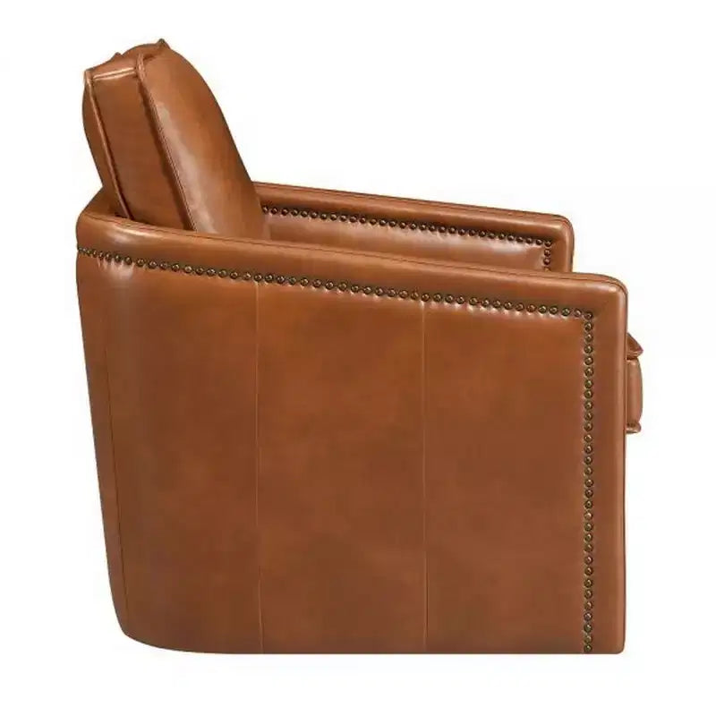 Poltrona Girevole da 34" con Rotazione a 360°, Rivestimento in Similpelle e Seduta con Molle Insacchettate - Marrone