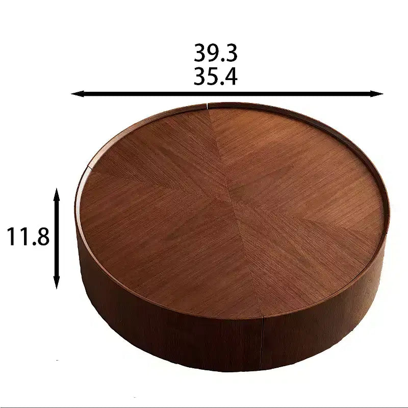 Tavolino da caffè rotondo in noce da 100 cm con ripiano portaoggetti, tavolino da salotto moderno