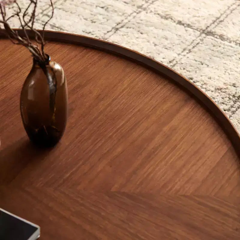Tavolino da caffè rotondo in noce da 100 cm con ripiano portaoggetti, tavolino da salotto moderno