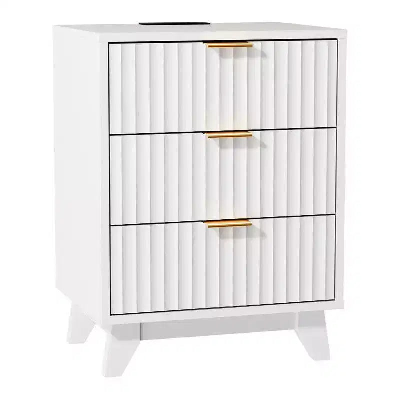 Comodino con 3 cassetti a griglia da 45 cm, con USB, Type-C e prese di corrente - Multicolore