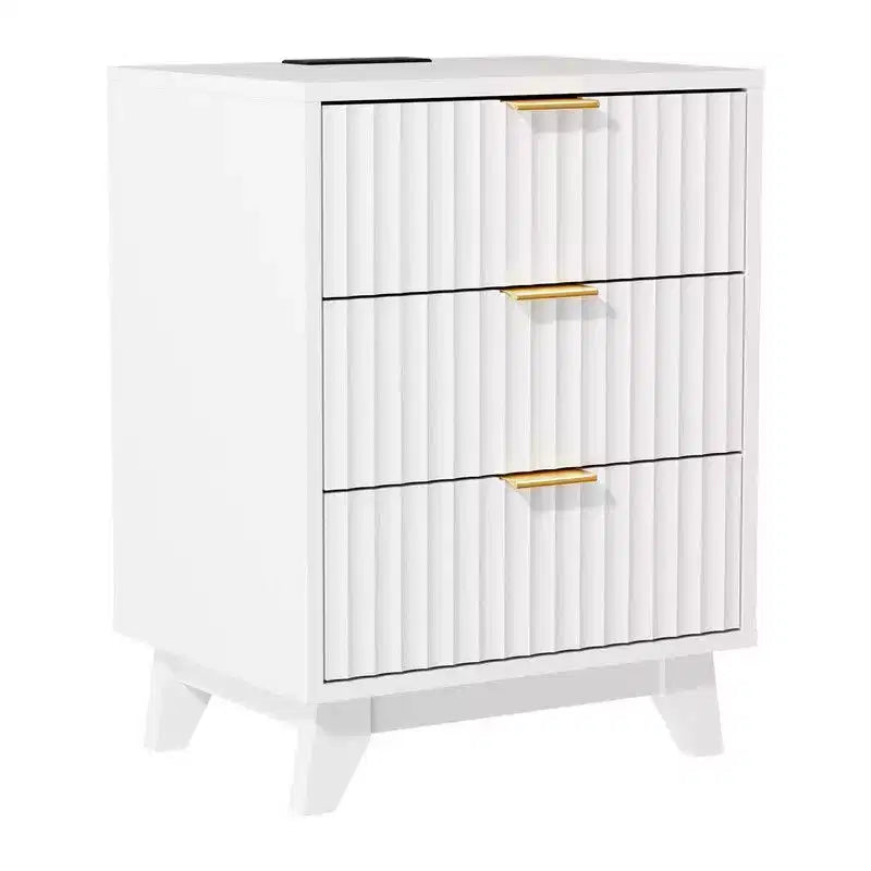 Comodino con 3 cassetti a griglia da 45 cm, con USB, Type-C e prese di corrente - Multicolore