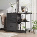 Karl Home28.35 Inch Embossed Metal Framed Wooden File Cabinet with 3 Tall Drawers Shelf and Wheels