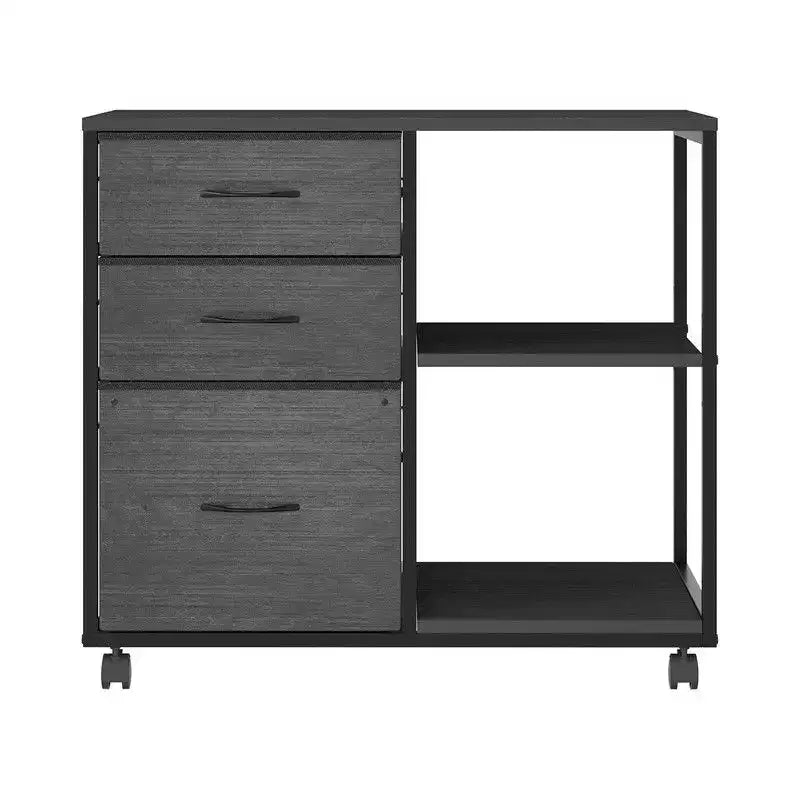 Mobile schedario in legno con 3 cassetti e ruote, con struttura in metallo goffrato da 72 cm