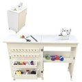 Folding Sewing Machine Table with Wheels & Storage Shelves, Portable Craft Station Space-Saving Desk