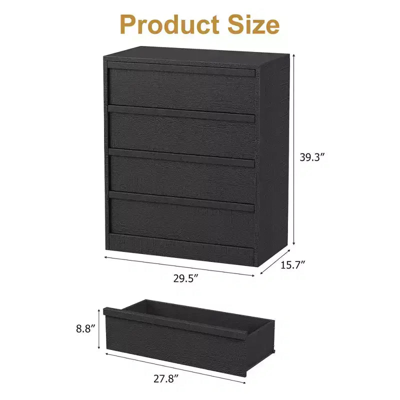 Comodino a 4 cassetti per camera da letto, tavolino piccolo da 99 cm con sicurezza antiribaltamento, cassettiera moderna con ampio spazio organizer per soggiorno
