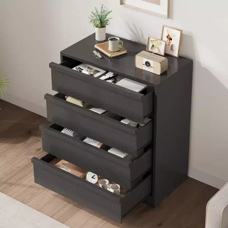 Comodino a 4 cassetti per camera da letto, tavolino piccolo da 99 cm con sicurezza antiribaltamento, cassettiera moderna con ampio spazio organizer per soggiorno