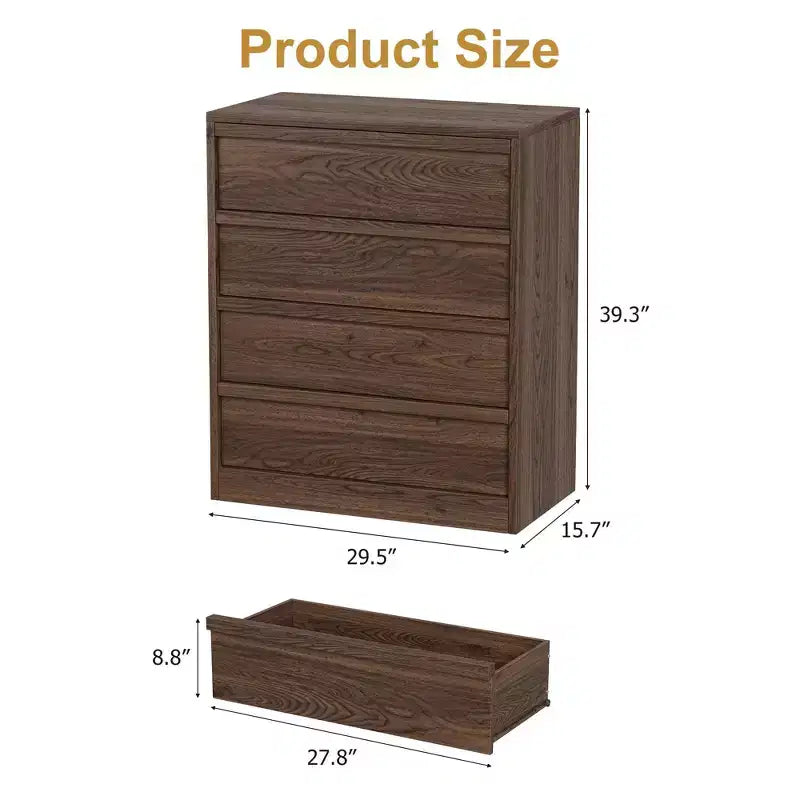 Comodino a 4 cassetti per camera da letto, tavolino piccolo da 99 cm con sicurezza antiribaltamento, cassettiera moderna con ampio spazio organizer per soggiorno