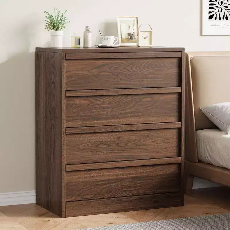Comodino a 4 cassetti per camera da letto, tavolino piccolo da 99 cm con sicurezza antiribaltamento, cassettiera moderna con ampio spazio organizer per soggiorno