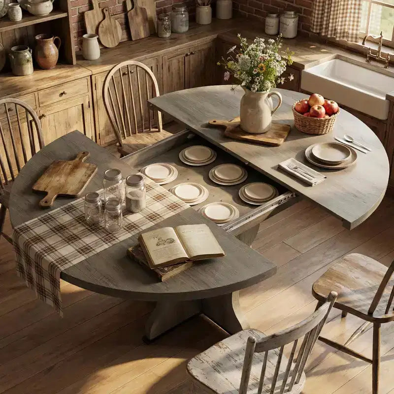 Tavolo da Pranzo Allungabile per Piccoli Spazi, Tavolo da Cucina Ovale Stile Rustico 47-63 con Prolunga Integrata e Struttura in Metallo per 4-8 Persone