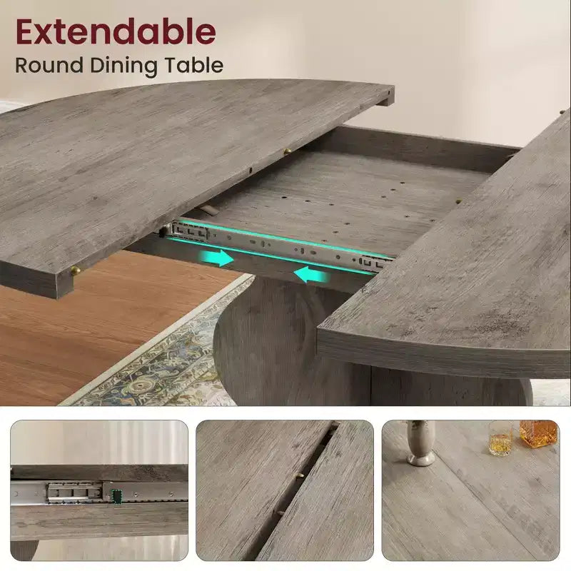 Tavolo da Pranzo Allungabile per Piccoli Spazi, Tavolo da Cucina Ovale Stile Rustico 47-63 con Prolunga Integrata e Struttura in Metallo per 4-8 Persone