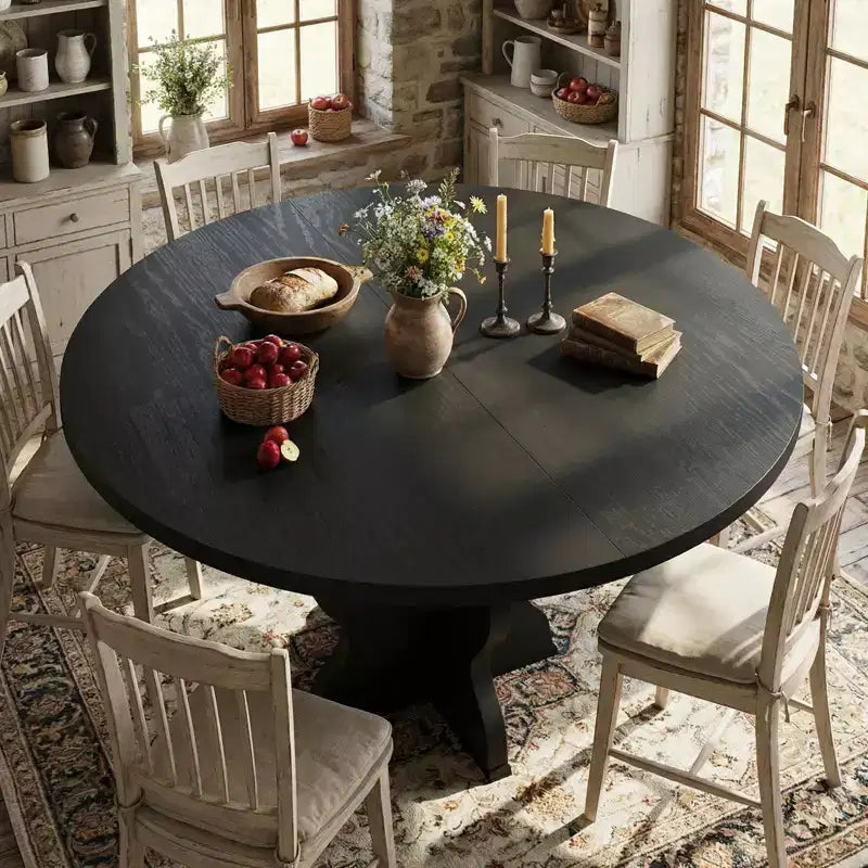 Tavolo da Pranzo Allungabile per Piccoli Spazi, Tavolo da Cucina Ovale Stile Rustico 47-63 con Prolunga Integrata e Struttura in Metallo per 4-8 Persone