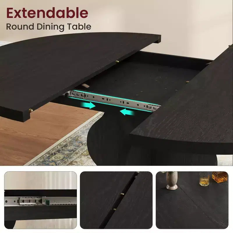 Tavolo da Pranzo Allungabile per Piccoli Spazi, Tavolo da Cucina Ovale Stile Rustico 47-63 con Prolunga Integrata e Struttura in Metallo per 4-8 Persone