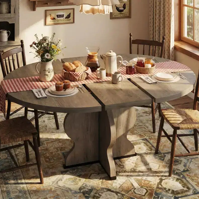 Tavolo da Pranzo Allungabile per Piccoli Spazi, Tavolo da Cucina Ovale Stile Rustico 47-63 con Prolunga Integrata e Struttura in Metallo per 4-8 Persone