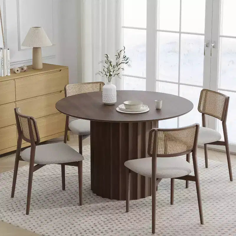 Dovelina Mid-Century Round Dining Table Wood Kitchen Table for 4 People - Walnut